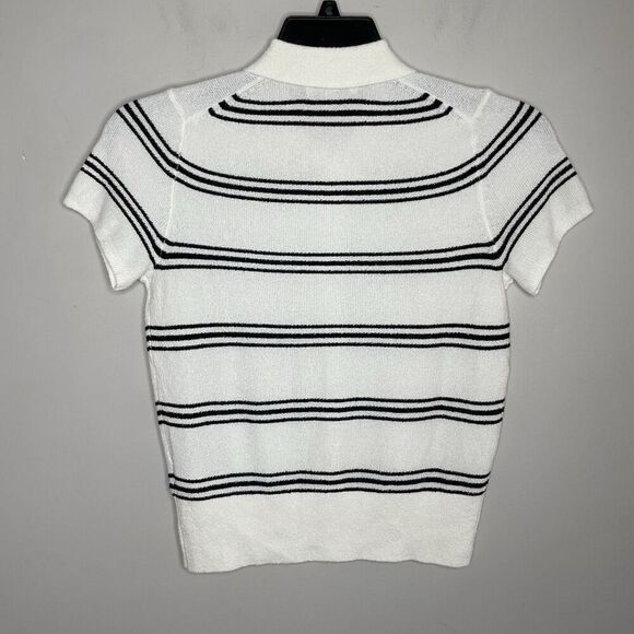 MADEWELL Sweater Women XS Polo Knit Tee NEW Ivory Stripe Short Sleeve NQ341 - Picture 5 of 14